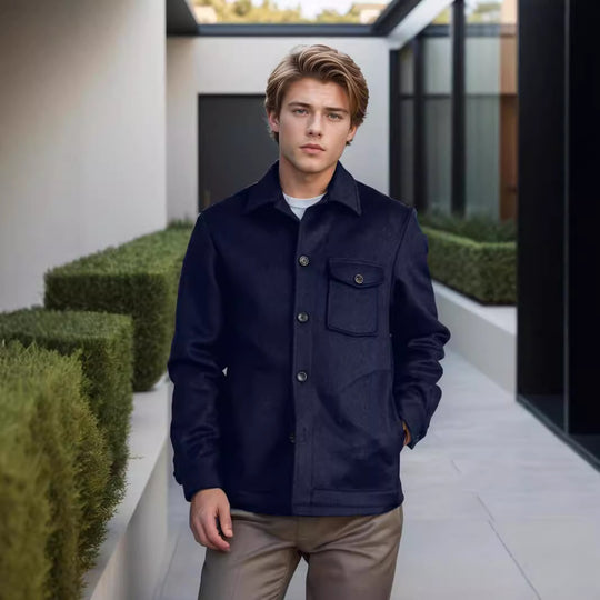 Herren Hemdenjacke aus Wollmix mit aufgesetzter Brusttasche und klassischem Hemdkragen Shop Nory