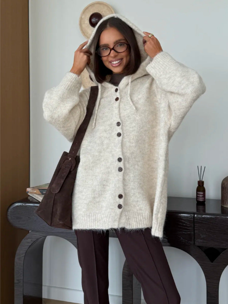 Damen Modische Strickjacke mit Kapuze Shop Nory