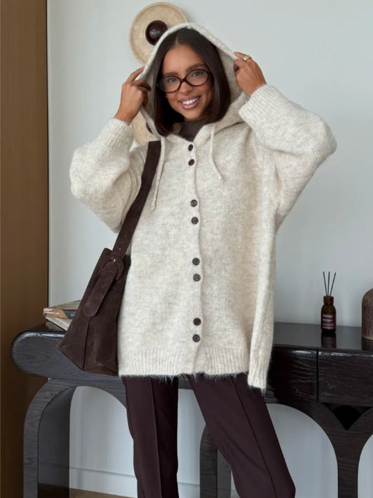 Damen Modische Strickjacke mit Kapuze Shop Nory