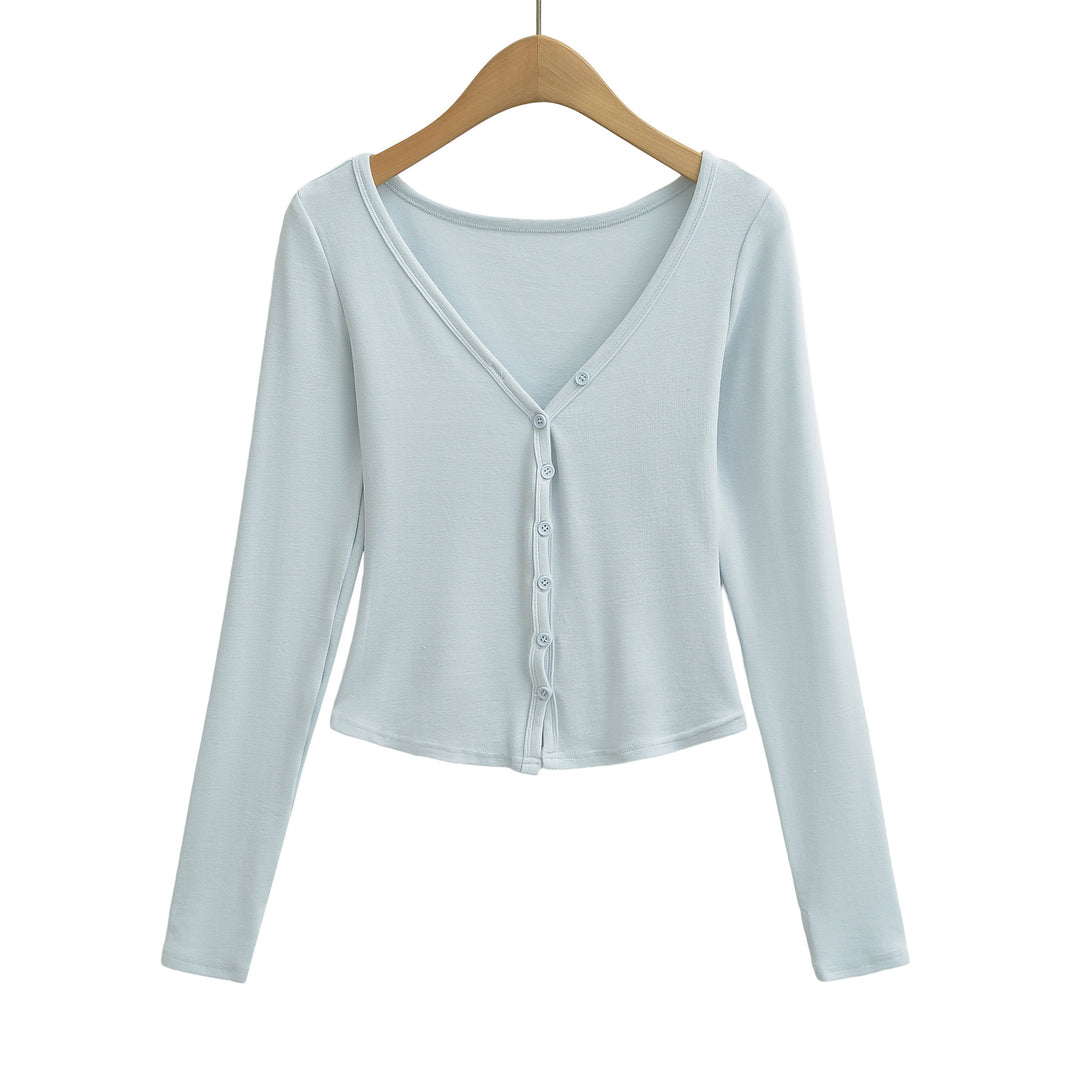 Damen Figurbetontes Layering-Set mit Rollkragen-Longsleeve und asymmetrischer Knopfjacke und ausgestellter High-Waist Hose Shop Nory
