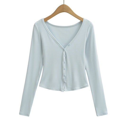 Damen Figurbetontes Layering-Set mit Rollkragen-Longsleeve und asymmetrischer Knopfjacke und ausgestellter High-Waist Hose Shop Nory