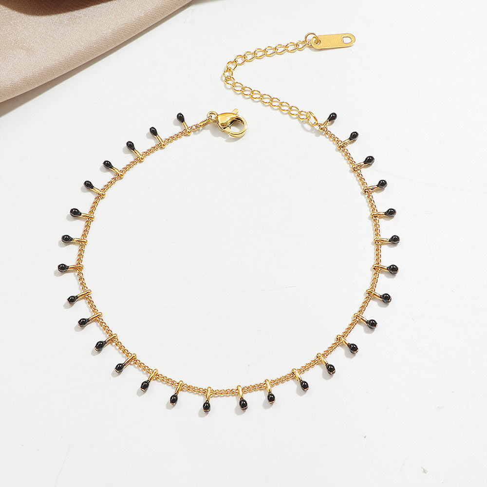 Dainty Gold Chain Fußkette für Frauen mit schwarzen Perlenakzenten Shop Nory