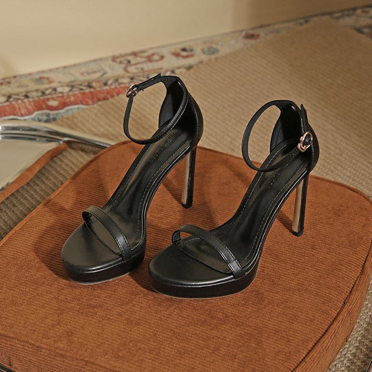 Damen elegante High Heel Sandalen mit glänzender Metalloptik
