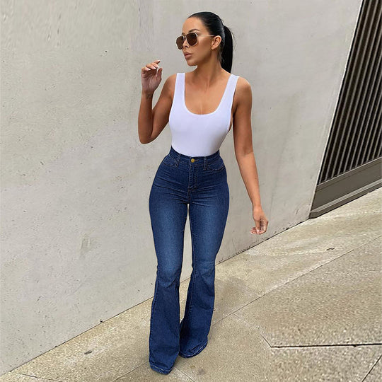 Damen Taillenhohe Stretch-Jeans mit ausgestelltem Bein und figurformender Passform Shop Nory