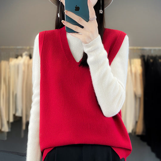 Damen Oversize Strickweste mit tiefem V‑Ausschnitt und feiner Struktur Shop Nory