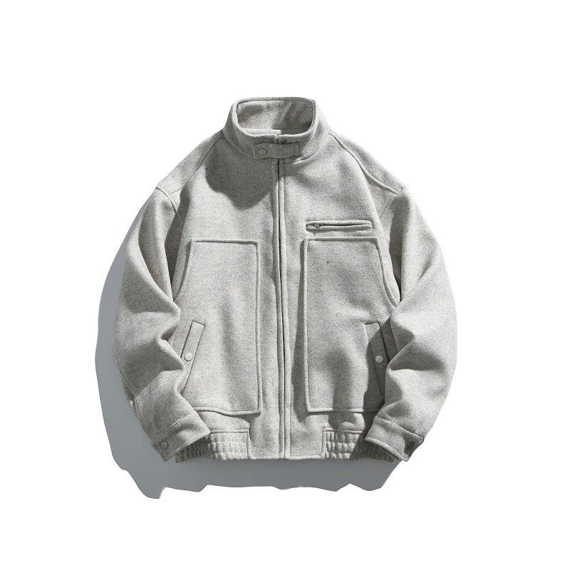 Herren Kurz geschnittener Boxy-Wollmix-Blouson mit Stehkragen, elastischem Saum und Reißverschluss-Brusttasche Shop Nory
