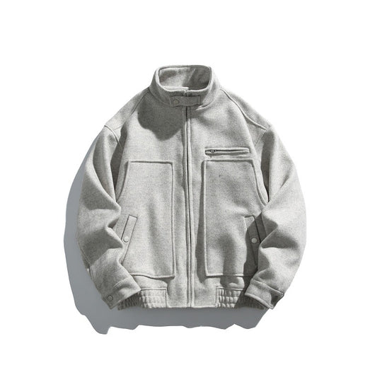 Herren Kurz geschnittener Boxy-Wollmix-Blouson mit Stehkragen, elastischem Saum und Reißverschluss-Brusttasche Shop Nory