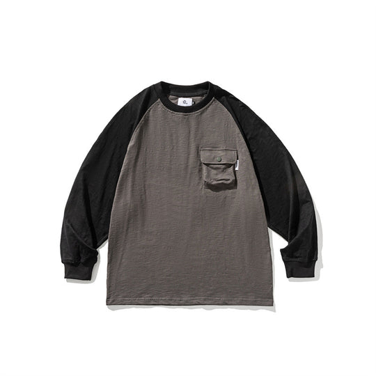 Unisex Lässiges Raglan-Longsleeve mit Kontrastärmeln und aufgesetzter Klappentasche Shop Nory