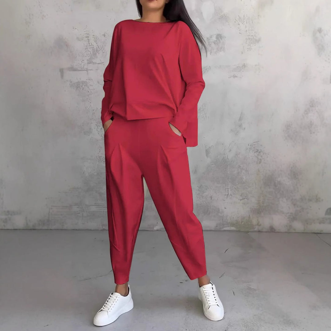 Jogginganzug Damen Lounge-Set mit weiten Ärmeln und Taschen