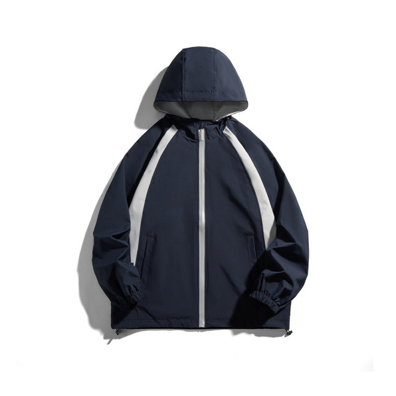 [Unisex Leichte winddichte Kapuzenjacke im sportlichen Utility-Stil mit Kontrastpaspeln und Tunnelzugsaum Shop Nory]