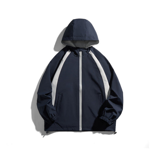 [Unisex Leichte winddichte Kapuzenjacke im sportlichen Utility-Stil mit Kontrastpaspeln und Tunnelzugsaum Shop Nory]