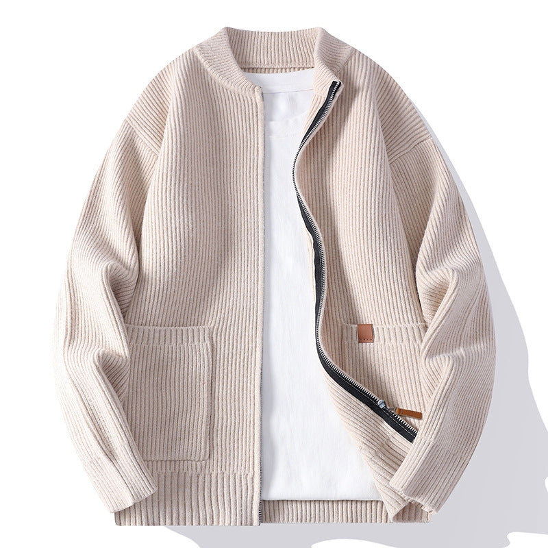 Herren gerippte Strickjacke mit durchgehendem Reißverschluss und aufgesetzten Taschen Shop Nory