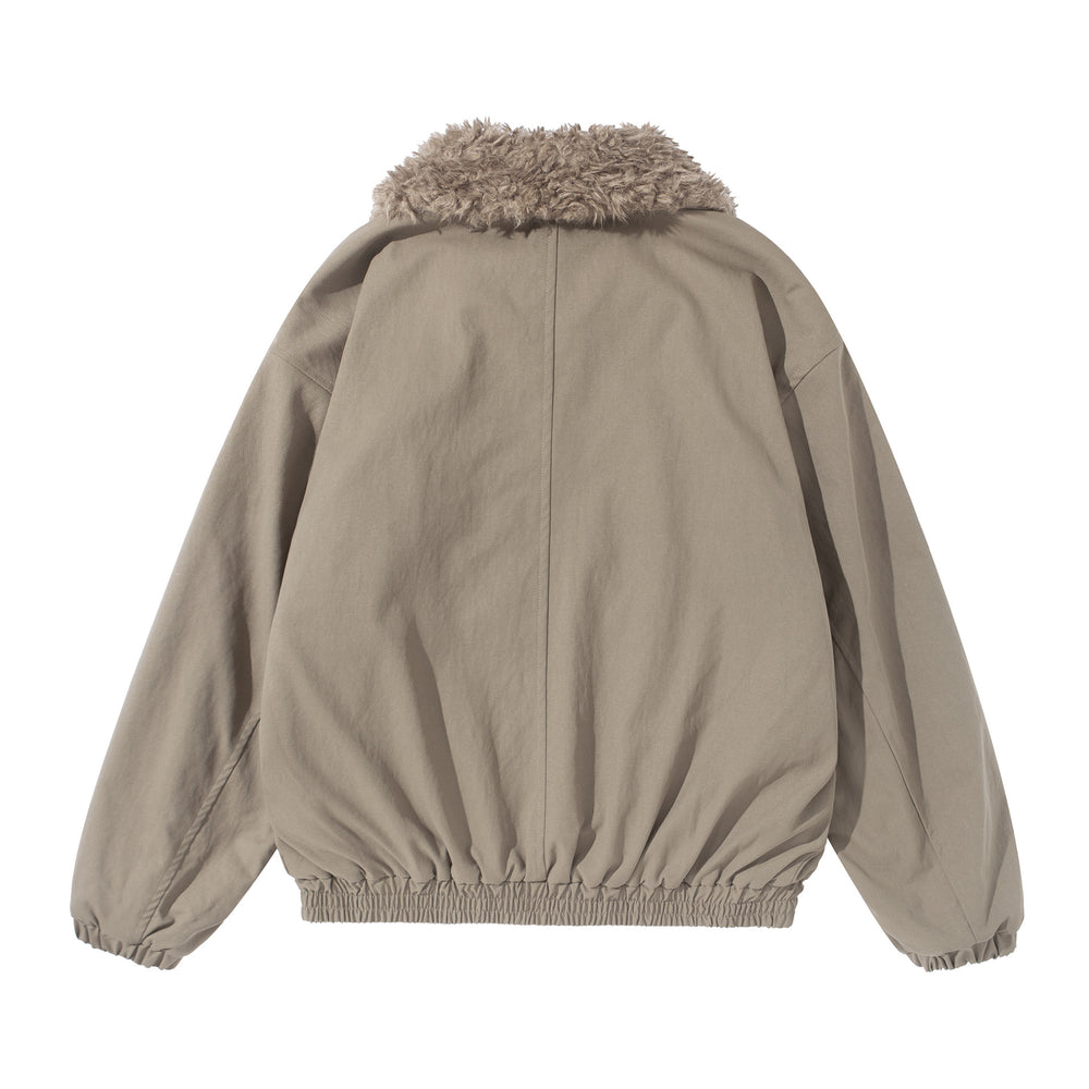 Damen Kurzblouson mit voluminösem Faux‑Fur‑Kragen, Känguru‑Taschen und elastischem Saum Shop Nory