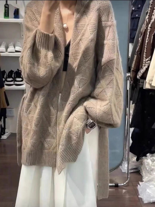 Damen Oversize-Cardigan aus Mohair‑Optik mit Zopfmuster Shop Nory