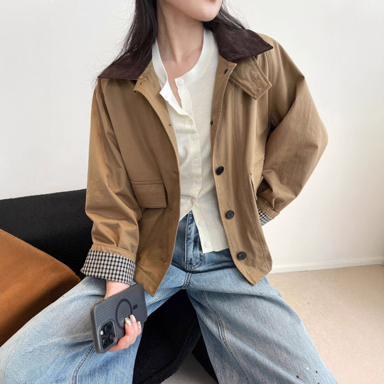 Damen Kurzjacke im Worker-Stil mit Cordkragen und aufgesetzten Pattentaschen Shop Nory