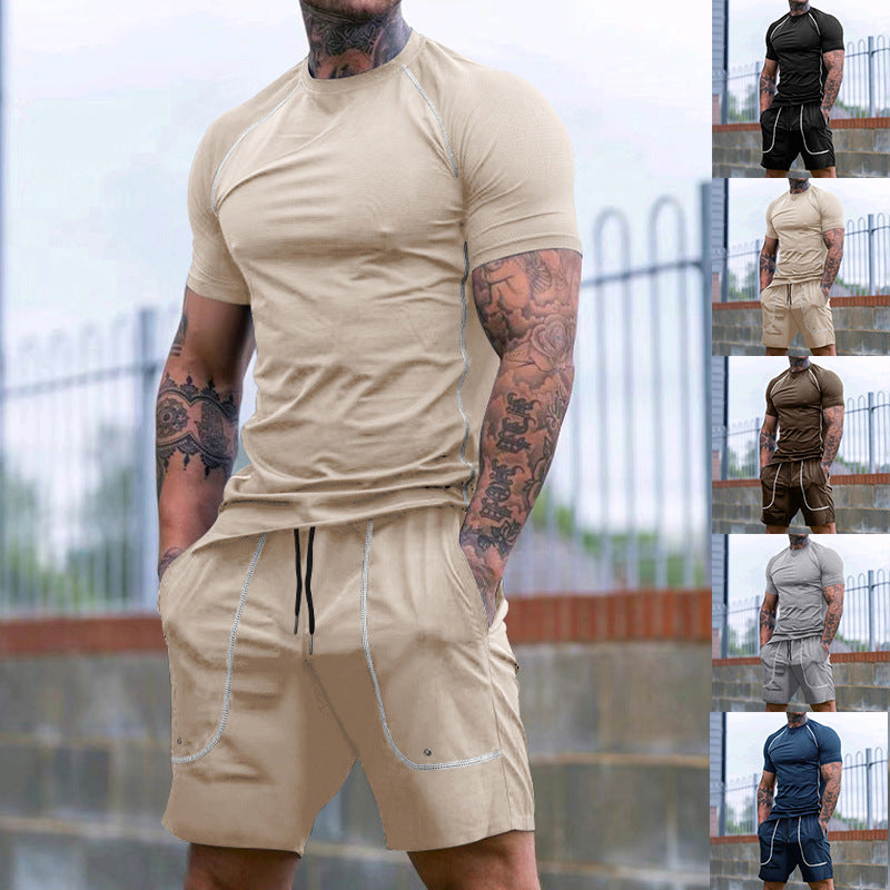 Herren nan eng anliegendes Freizeitset aus elastischem Jersey mit Kurzarmshirt und Kordelzugshorts