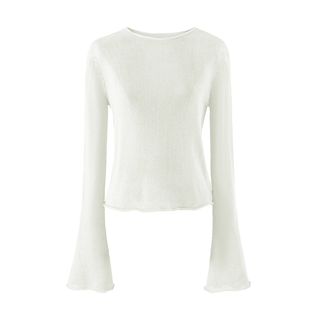 Damen Leichtes Feinstrick-Longsleeve mit ausgestellten Trompetenärmeln Shop Nory