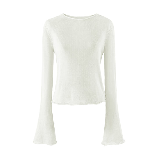 Damen Leichtes Feinstrick-Longsleeve mit ausgestellten Trompetenärmeln Shop Nory