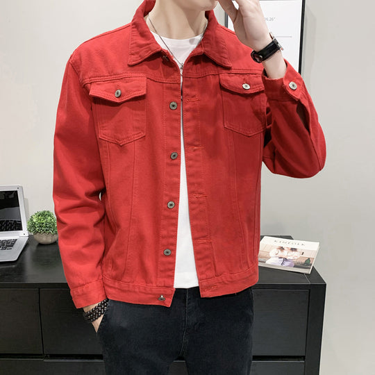 Herren taillierte Jeansjacke mit Brusttaschen, durchgehender Knopfleiste und Kontrastnähten Shop Nory