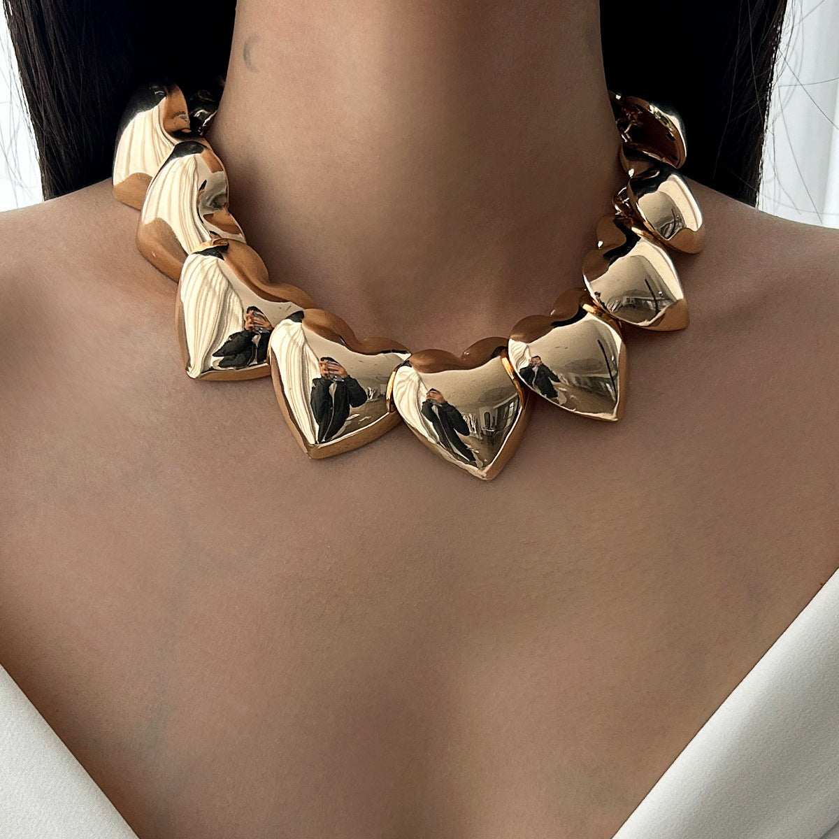 Damen Statement-Halskette aus glänzendem Herzdesign Shop Nory