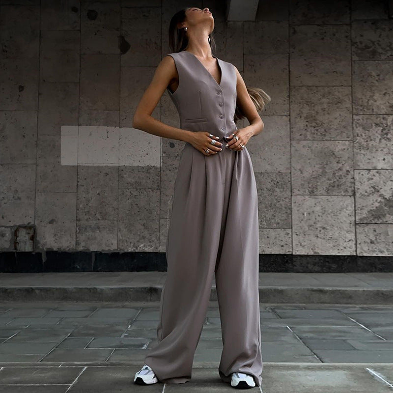 Damen Eleganter Zweiteiler mit taillierter Weste und weiter Palazzo-Hose Shop Nory