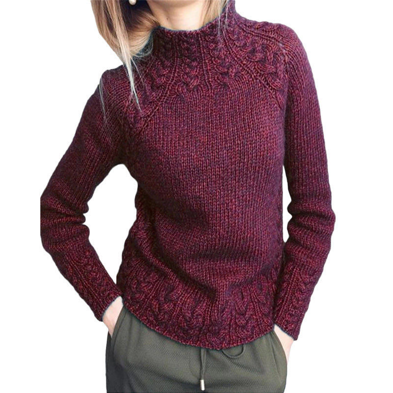 Damen nan grobgestrickter Zopfmuster-Pullover mit Stehkragen und tailliertem Schnitt Shop Nory