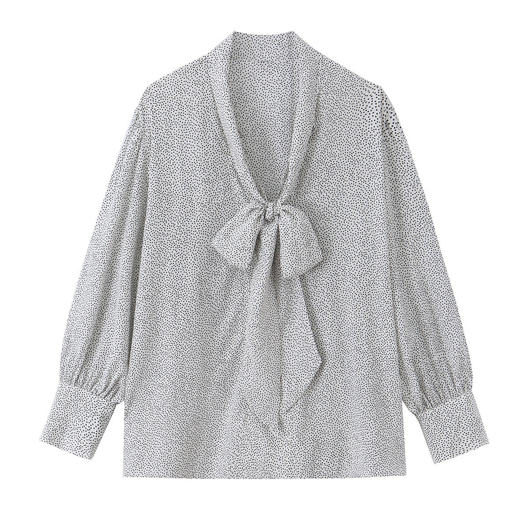 Damen Pussy-Bow-Bluse mit feinem Punktmuster, Ballonärmeln und Manschetten Shop Nory