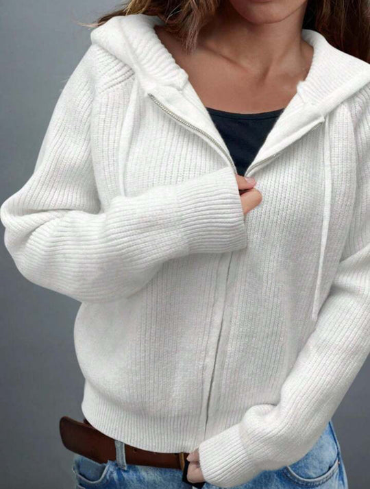 Damen Zip-Kapuzenjacke aus feinem Rippenstrick mit verlängerten Bündchen Shop Nory