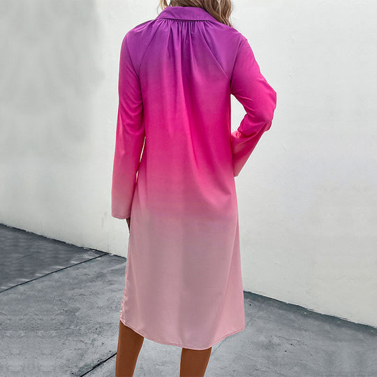 Damen Hemdblusenkleid mit sanftem Farbverlauf, lockerem Schnitt und krempelbaren dreiviertelärmeln Shop Nory