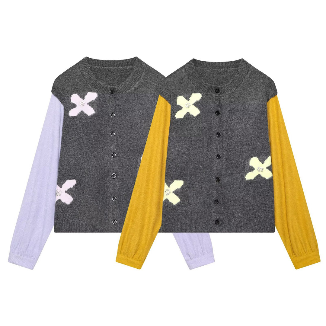 Damen Strickcardigan mit Zierblüten‑Applikation und kontrastärmeln Shop Nory