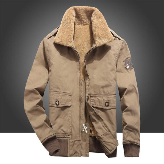 Herren Canvas-Pilotenjacke mit Teddyfutter, gerippten Bündchen und Pattentaschen Shop Nory