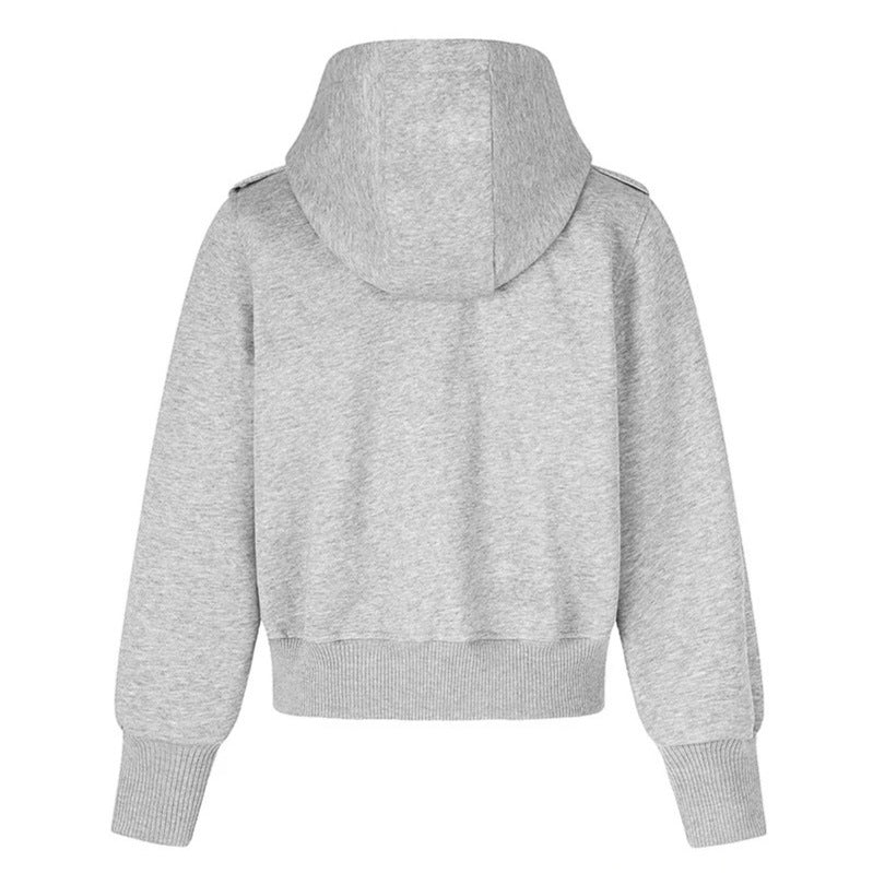 Damen Kurz geschnittene Kapuzen-Sweatjacke im Military-Camo mit dekorativen Stern‑Strapdetails Shop Nory