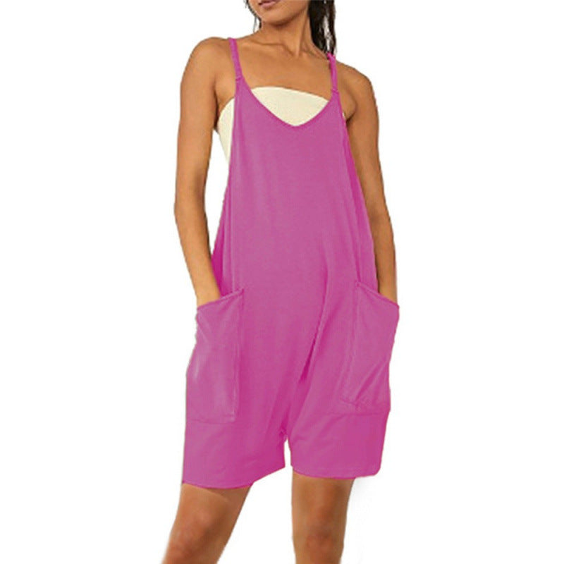 Damen Lässiger Jumpsuit mit tiefem Ausschnitt und praktischen Taschen