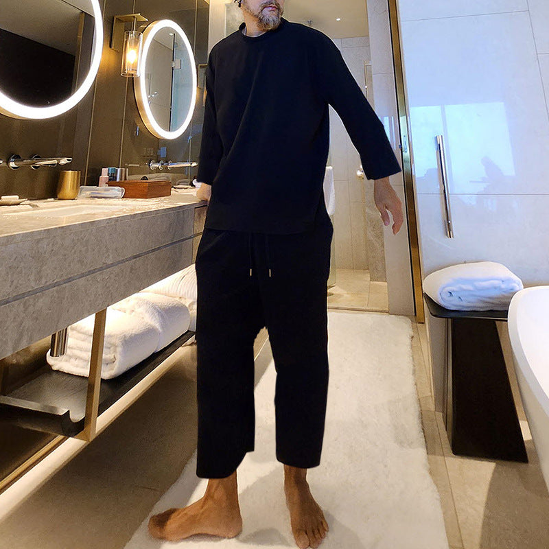 Herren Geripptes Lounge-Set mit Oversized-Langarmshirt und verkürzter Relax-Hose Shop Nory