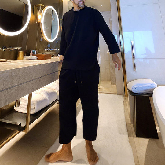 Herren Geripptes Lounge-Set mit Oversized-Langarmshirt und verkürzter Relax-Hose Shop Nory