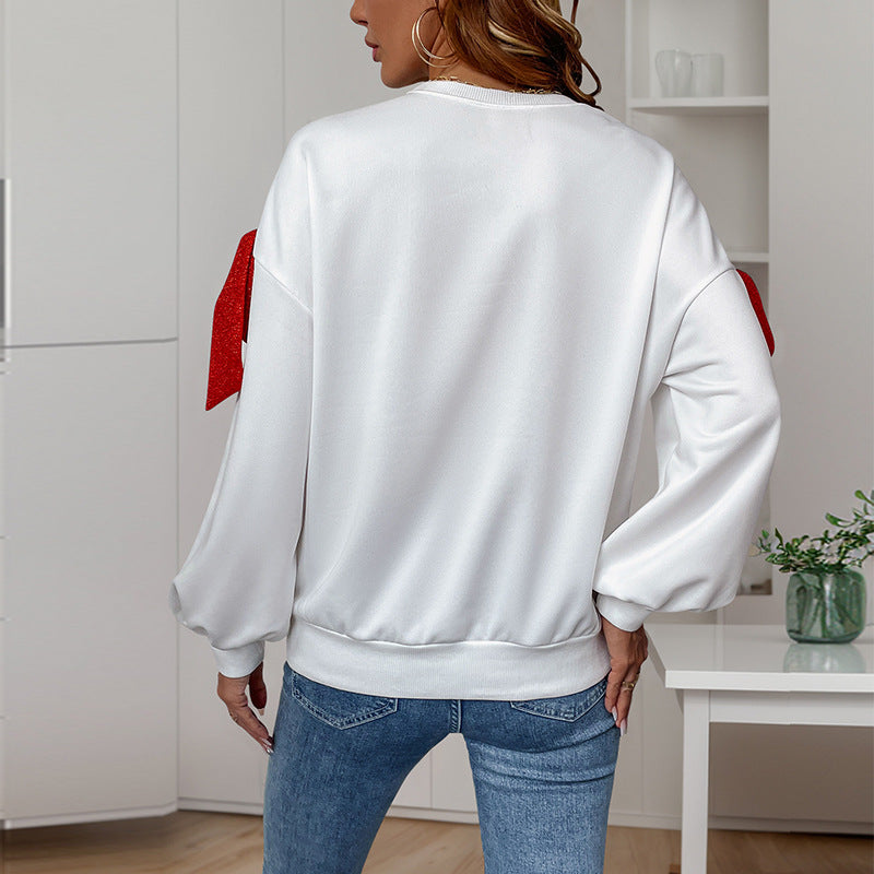 Damen Sweatshirt mit Ballonärmeln und Schleifen-Applikation Shop Nory