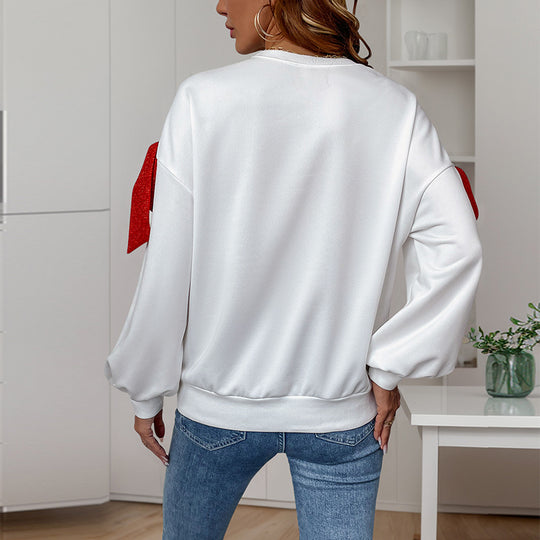 Damen Sweatshirt mit Ballonärmeln und Schleifen-Applikation Shop Nory