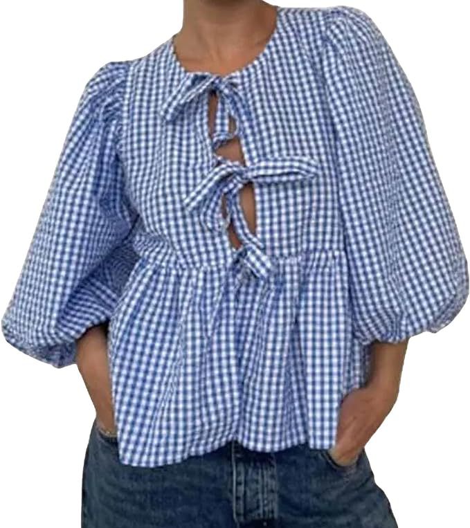 Damen Bluse mit voluminösen Ärmeln und modischem Leopardenmuster