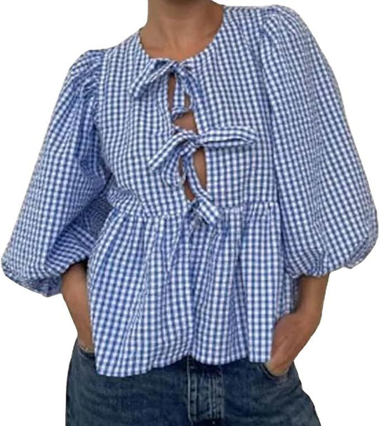 Damen Bluse mit voluminösen Ärmeln und modischem Leopardenmuster