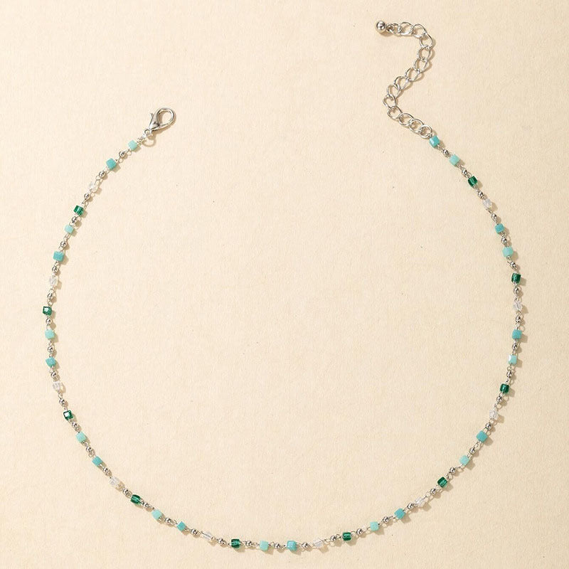 Damen zarte Kette mit bunten Kristallperlen Shop Nory