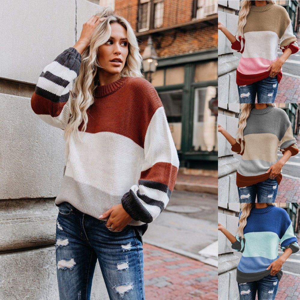 Damen Grobstrick Farbblockpullover mit hohem Rippenkragen und Oversize‑Passform Shop Nory