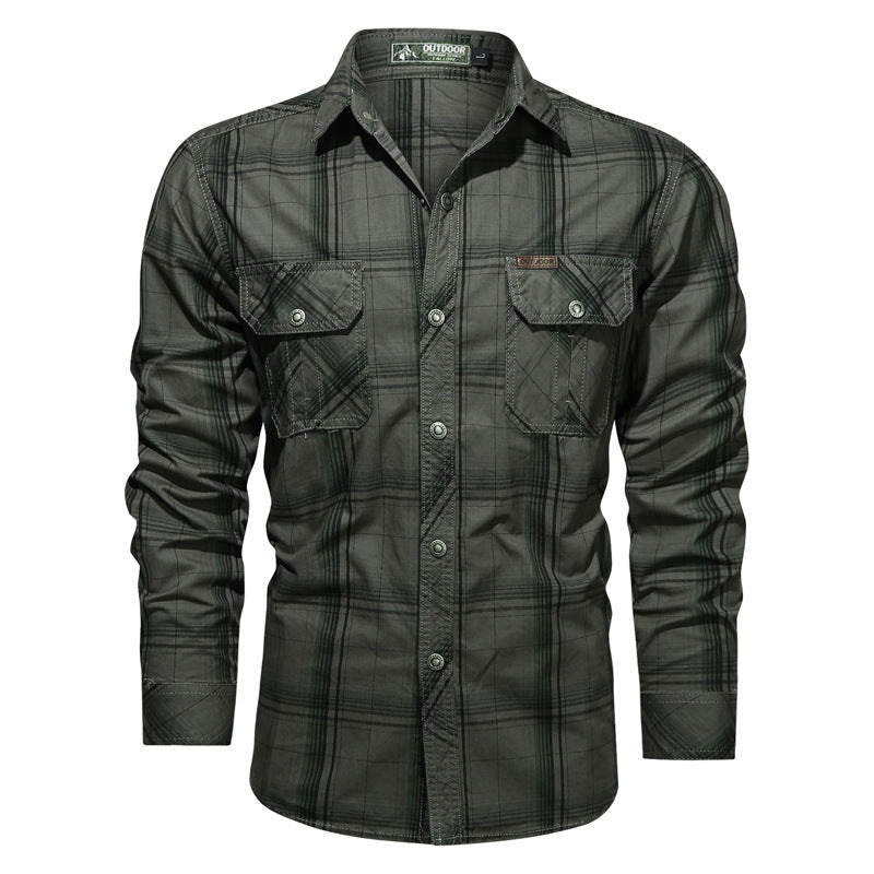 Herren kariertes Utility-Hemd mit Brustpattentaschen und verstärktem Canvas-Finish Shop Nory