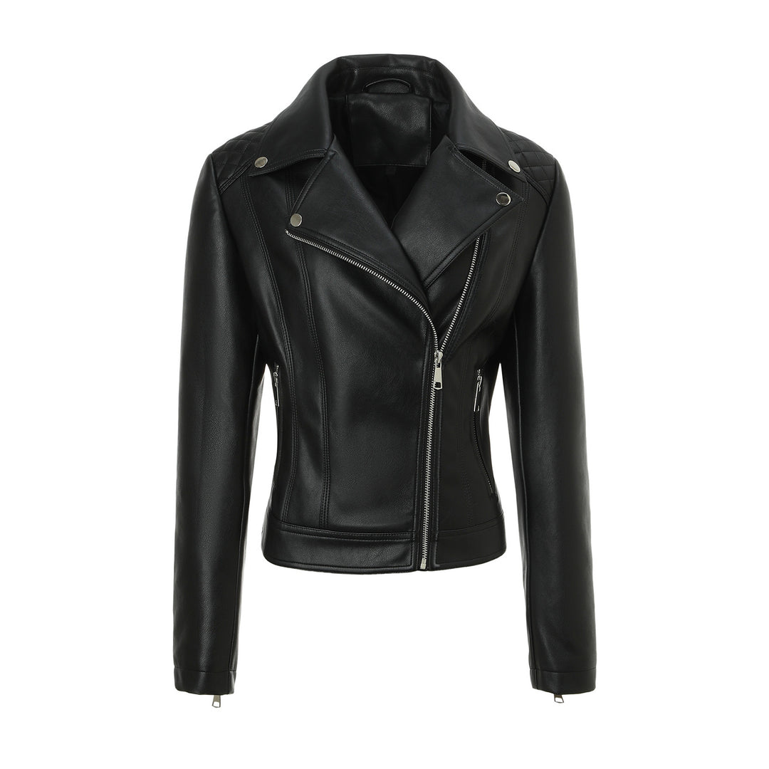 Damen Taillierte Biker-Lederjacke mit Stepp-Schultern Shop Nory
