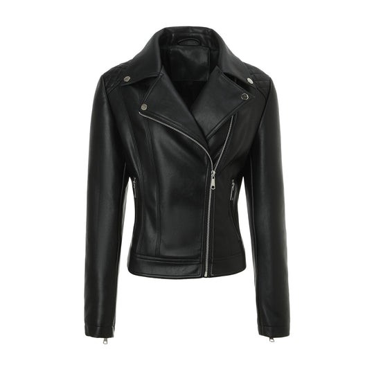 Damen Taillierte Biker-Lederjacke mit Stepp-Schultern Shop Nory