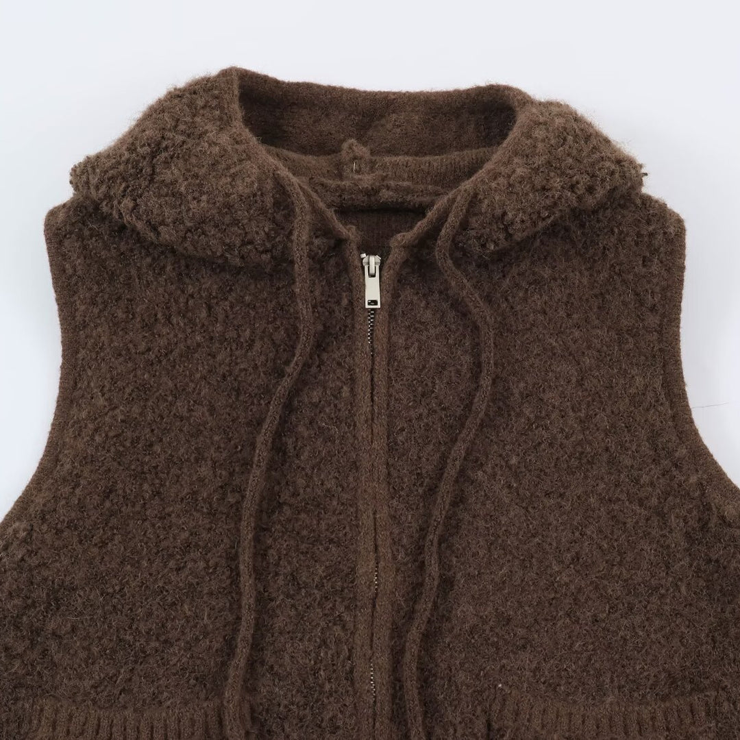 Damen Teddy-Fleece-Weste mit Kapuze, Reißverschluss und aufgesetzten Taschen Shop Nory