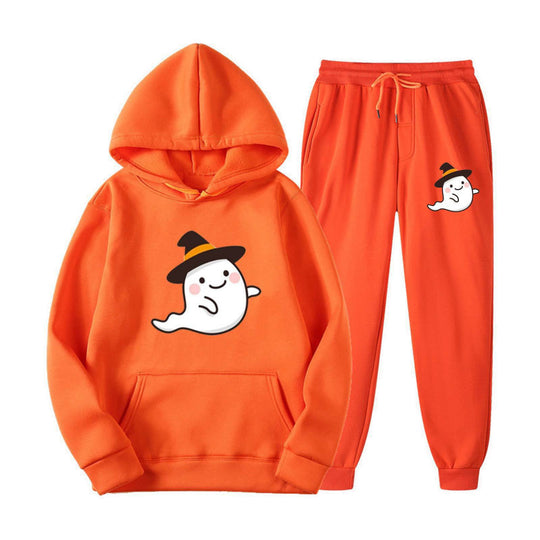 Unisex kuscheliger Kapuzenpullover und Jogginghose Set mit Halloween-Geistprint Shop Nory