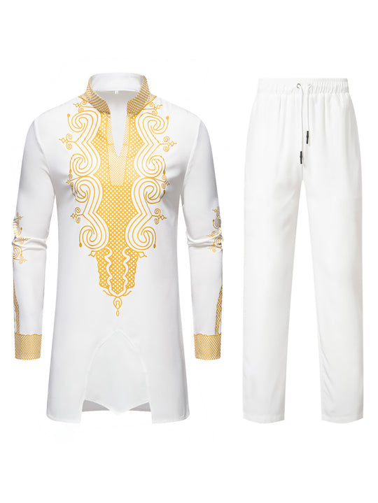 Herren Traditionelles besticktes Tunika‑Set mit Mandarinkragen und elastischer Hose Shop Nory