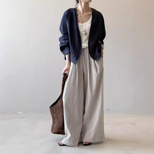 Damen Oversize-Kimonojacke aus Leinenmix mit offenem Fall und weiten Ärmeln Shop Nory