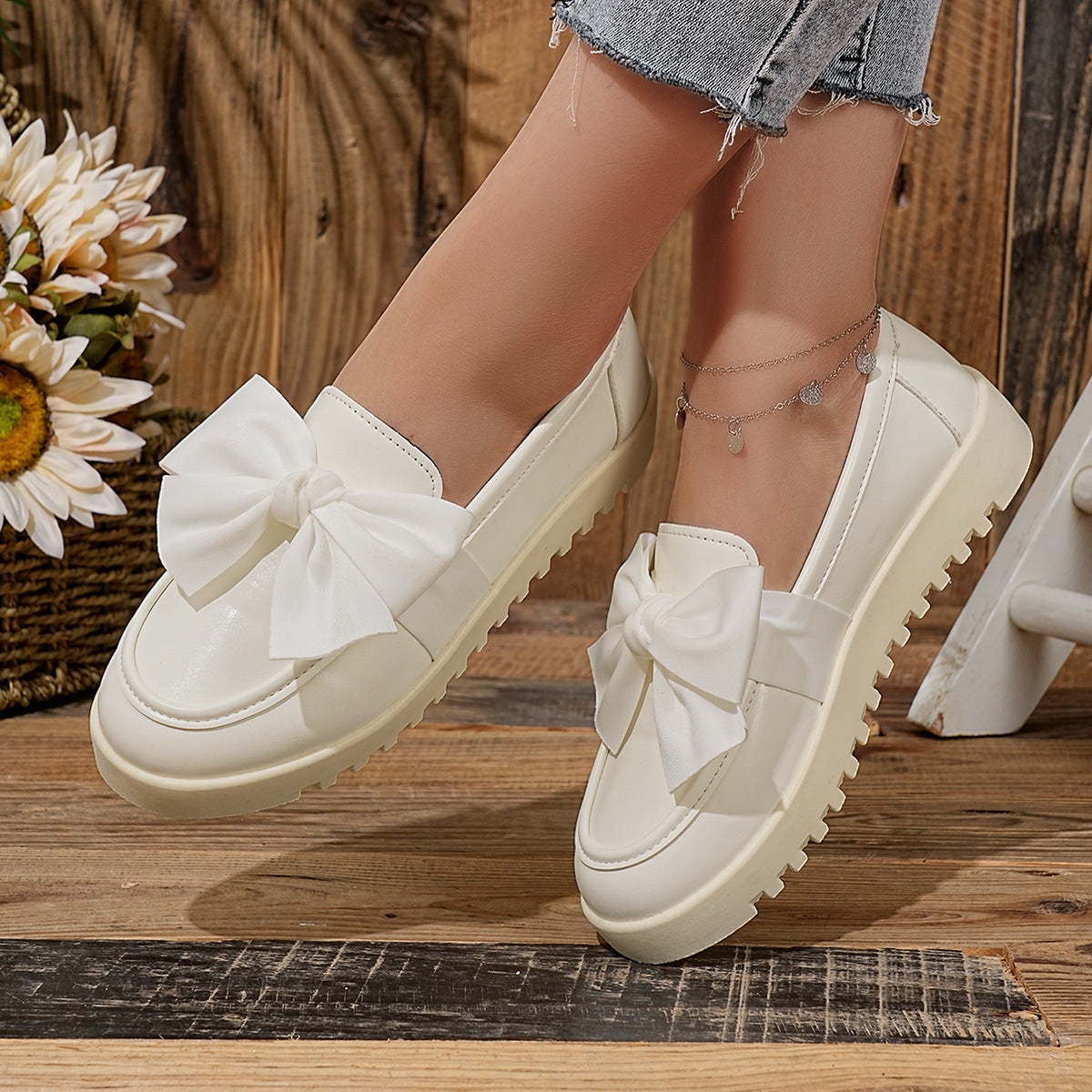 Damen Loafers mit dekorativem Schleifen-Design und rutschfester Sohle