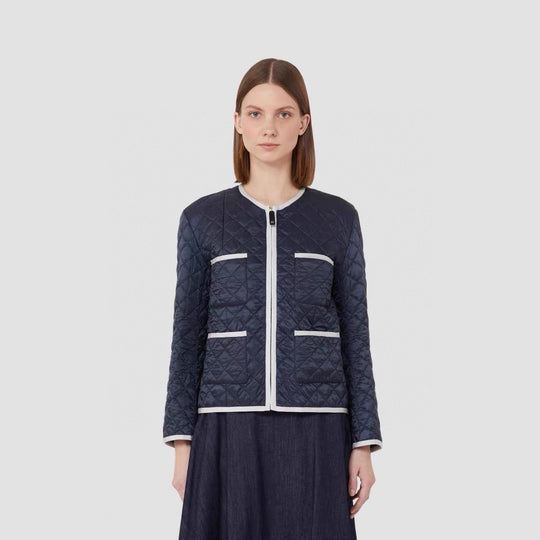 Damen Leicht gesteppte Kurzjacke ohne Kragen mit Kontrastpaspel und durchgehendem Reißverschluss Shop Nory